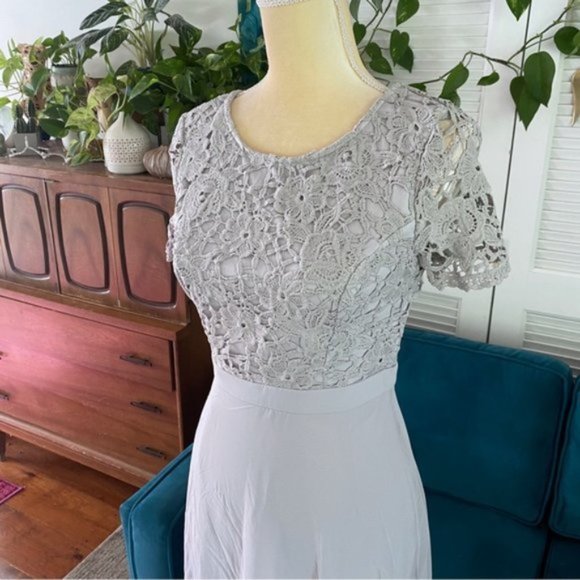 Maniju Lulus Savannah Days Short Sleeve Open Back Gown Maxi Dress Grey Gray New - Picture 5 of 16